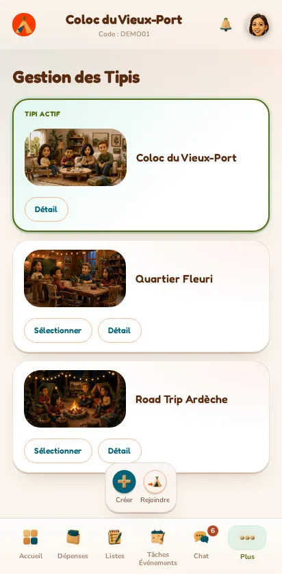 Screenshot of the MeeTiPi app: How do I manage my homes and switch the active one?