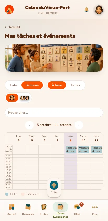 Screenshot of the MeeTiPi app: How do I see the whole week at a glance?