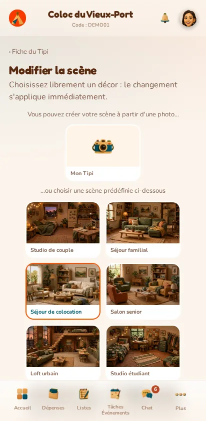 Screenshot of the MeeTiPi app: How do I change the home's picture (its scene)?