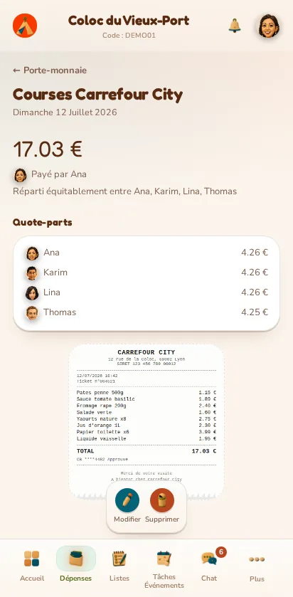 Screenshot of the MeeTiPi app: How do I attach a receipt or invoice?