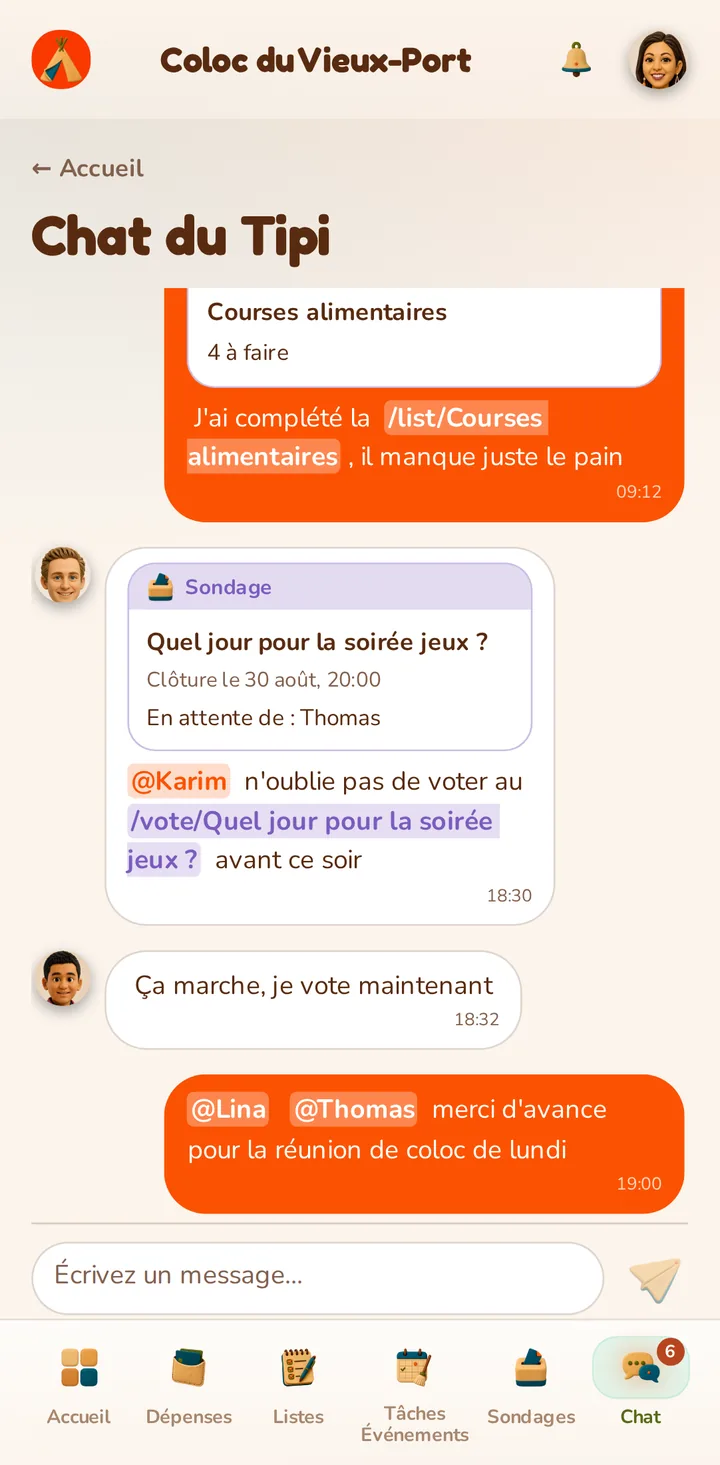 Bildschirmfoto der MeeTiPi-App: Tipi-Chat