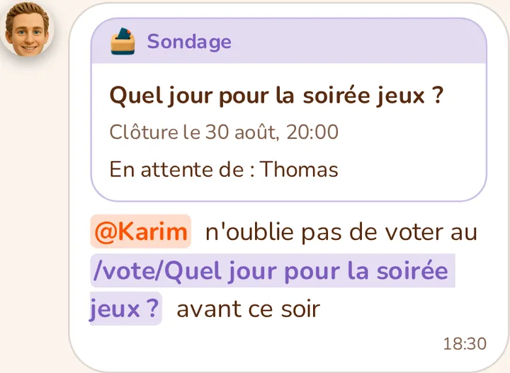 Capture d'écran de l'application MeeTiPi : Référence /vote