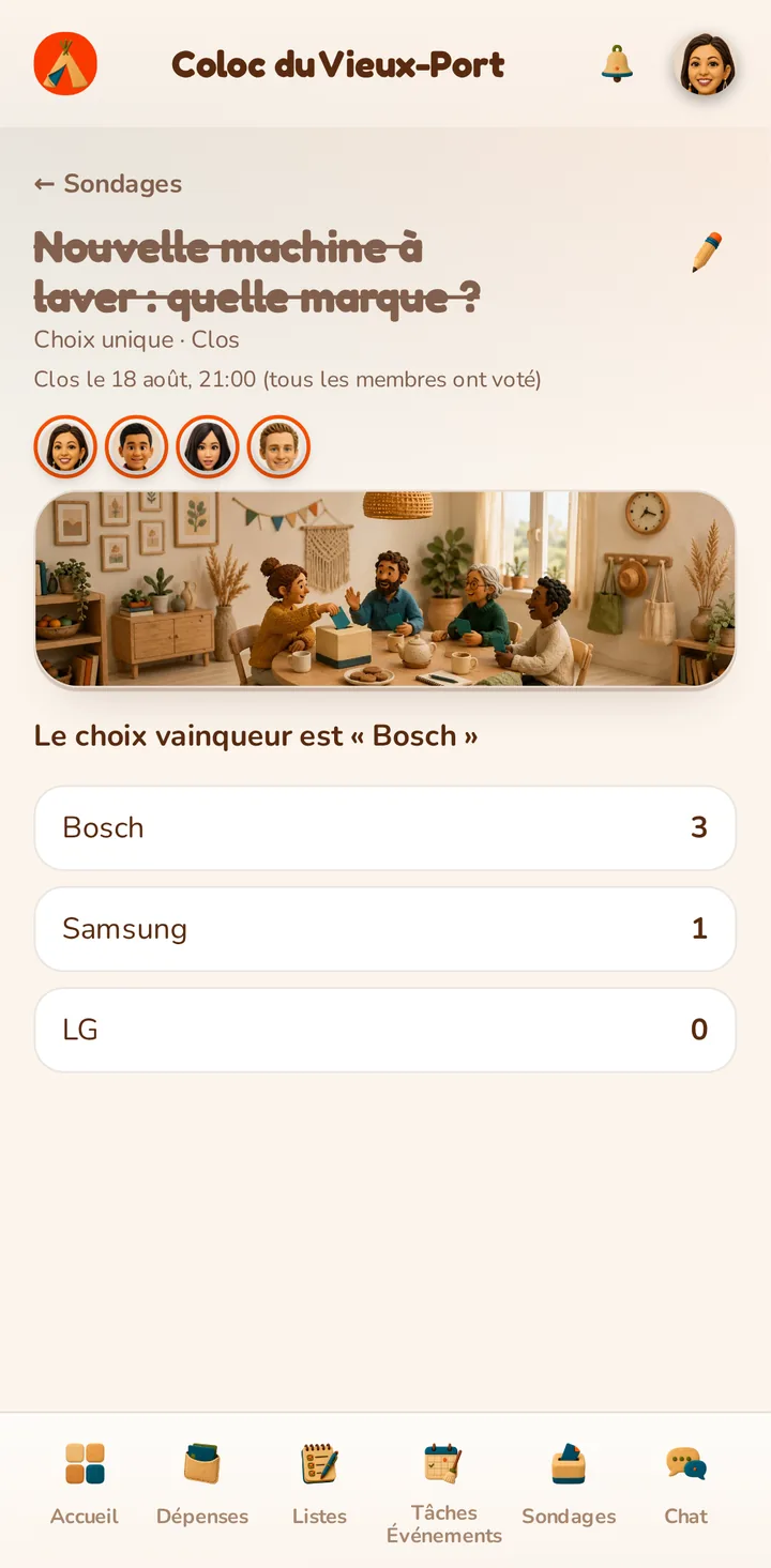 Screenshot of the MeeTiPi app: How do I close or reopen a poll?