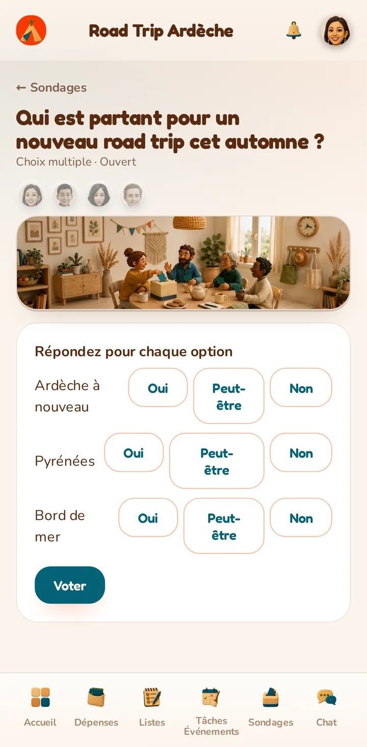 Screenshot of the MeeTiPi app: Which voting types are available?