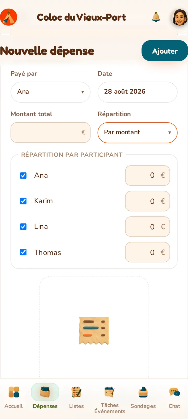 Bildschirmfoto der MeeTiPi-App: Aufteilung nach Betrag