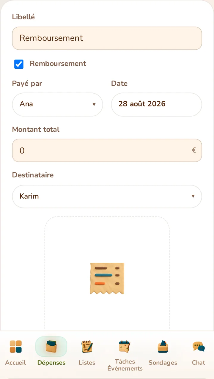 Screenshot of the MeeTiPi app: How do I record a reimbursement?