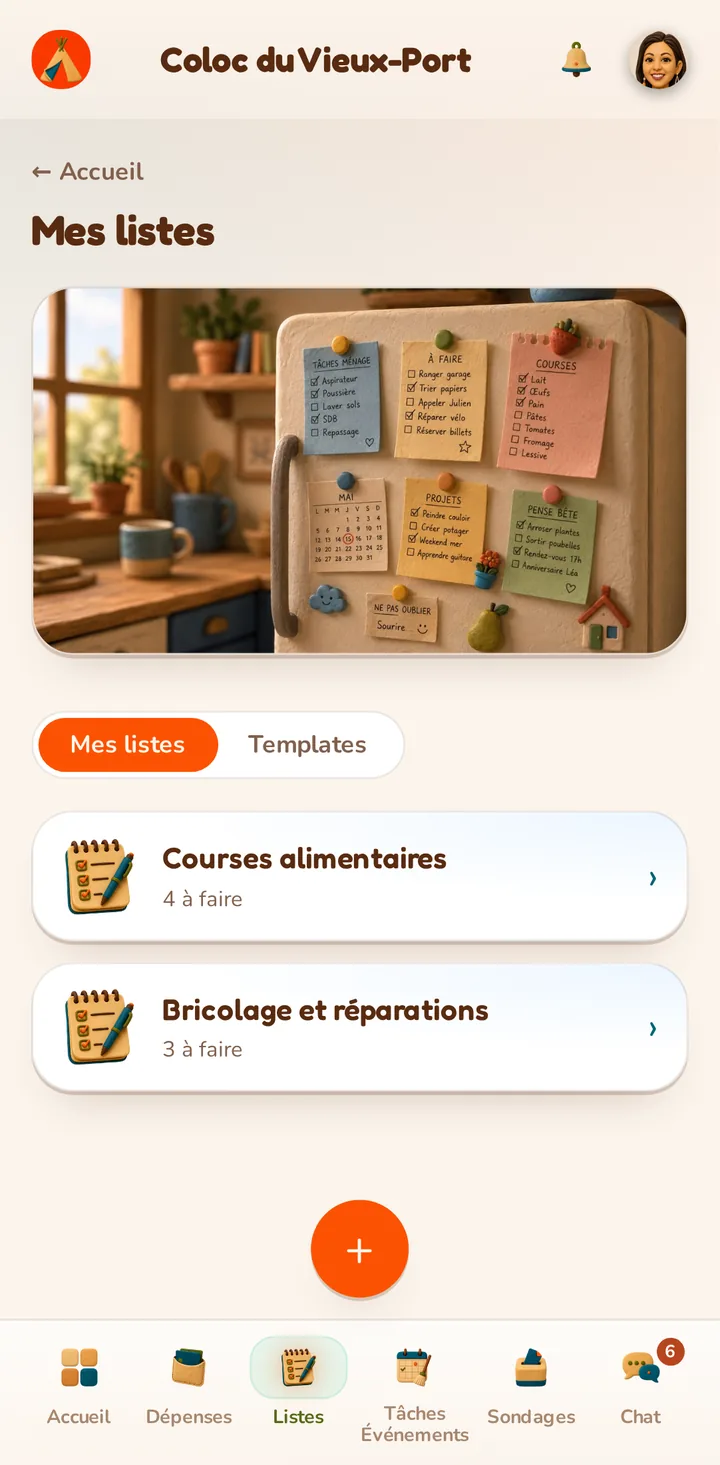 Bildschirmfoto der MeeTiPi-App: Gemeinsame Listen