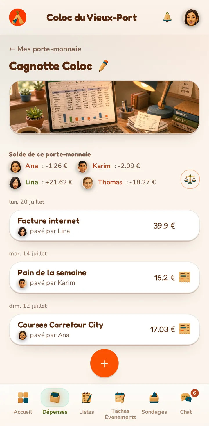 Bildschirmfoto der MeeTiPi-App: Gemeinsame Kassen