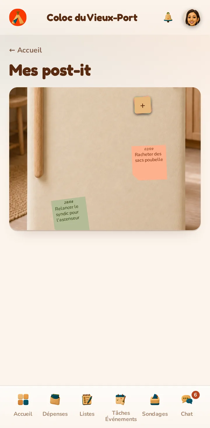 Bildschirmfoto der MeeTiPi-App: Notizzettel