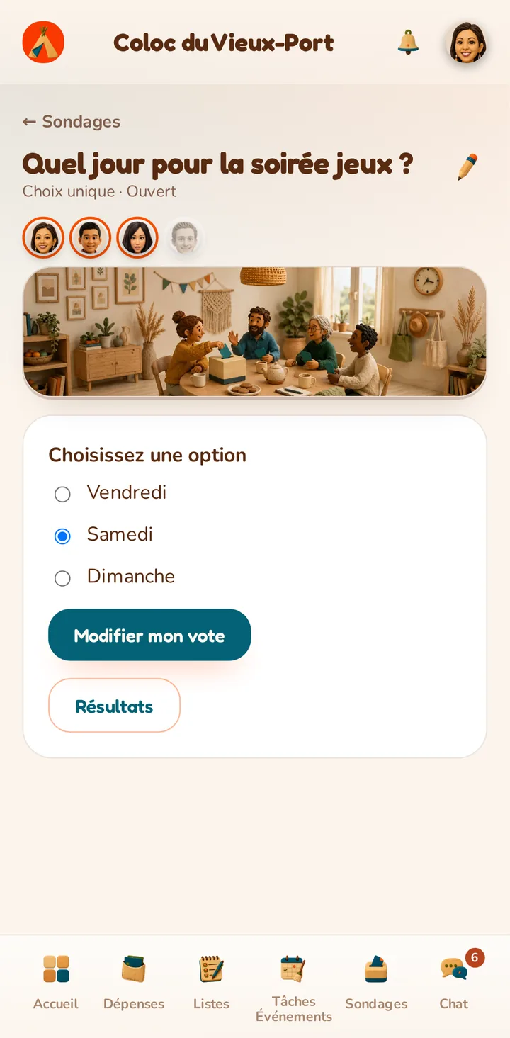 Bildschirmfoto der MeeTiPi-App: Umfragen